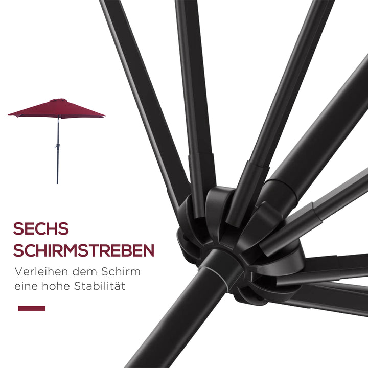 Sammenklappelig parasol, haveparasol, markedsparasol med håndsving, aluminium, 180 cm, polyester, rød, Ø2,6 x 2,35 m