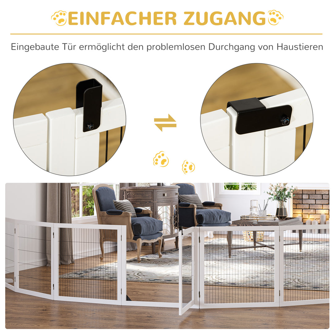 Foldbar hundegitter, 432 x 36 x 70 cm, fyrretræ, hvid