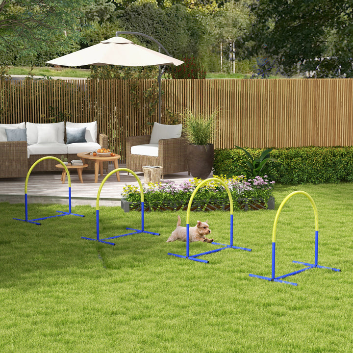 Agility-sæt til hunde, hundetræning, 4 buer, til begyndere, med bæretaske, blå+gul, 88 x 64 x 95 cm