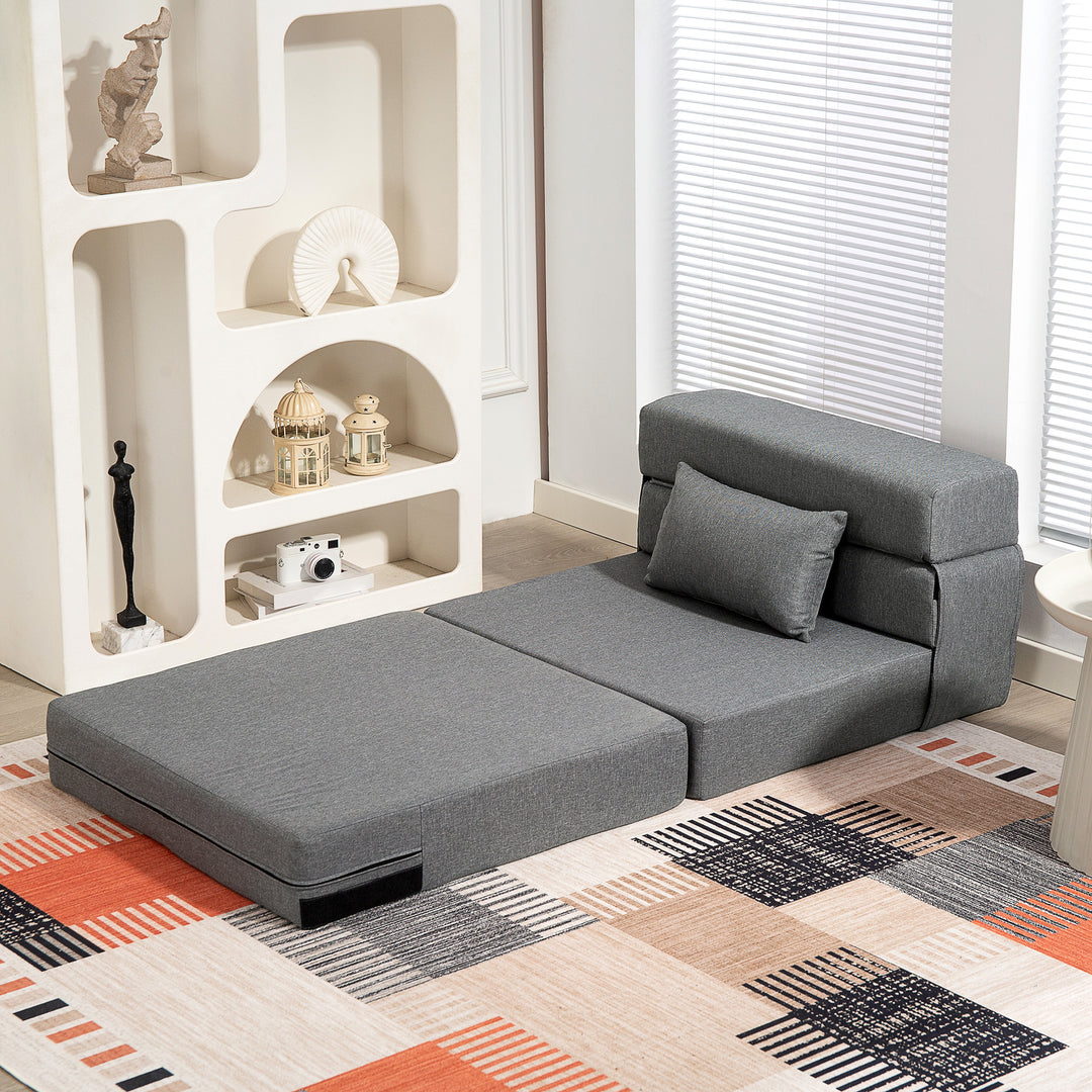 3-i-1 sovesofa med linnedlook, 80 x 80 x 64 cm, mørkegrå