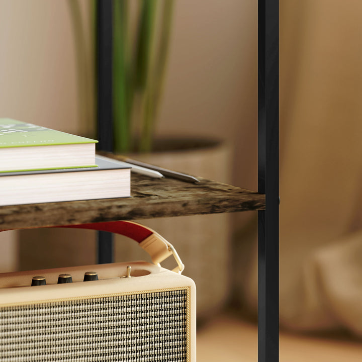 Sæt med 2 sideborde med glasplade, 3-lags design, metalstel, brun