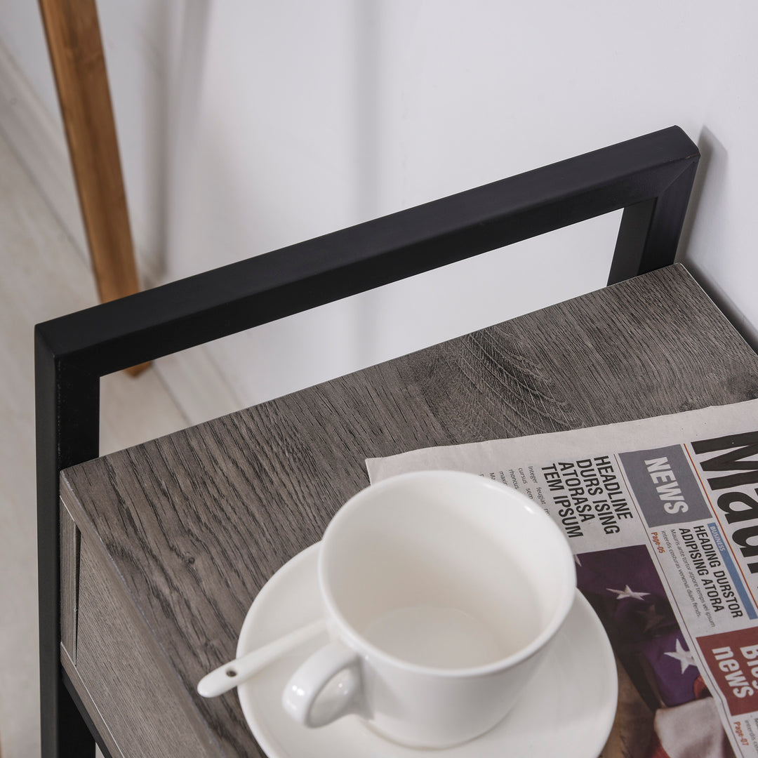 Sidebord serveringsvogn med hjul køkkenvogn sofabord med skuffe opbevaring skænk flytbar grå spånplade 60 x 30 x 65 cm