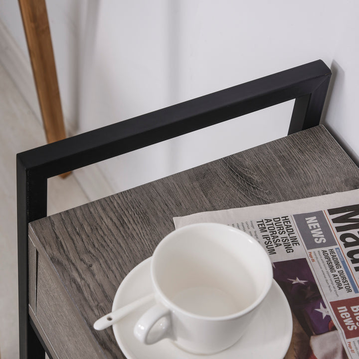 Sidebord serveringsvogn med hjul køkkenvogn sofabord med skuffe opbevaring skænk flytbar grå spånplade 60 x 30 x 65 cm