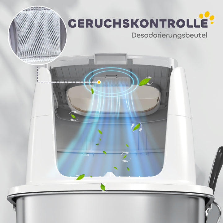 Kattebakke i rustfrit stål, lukket kattebakke med ske, lugtpose, indgang/udgang