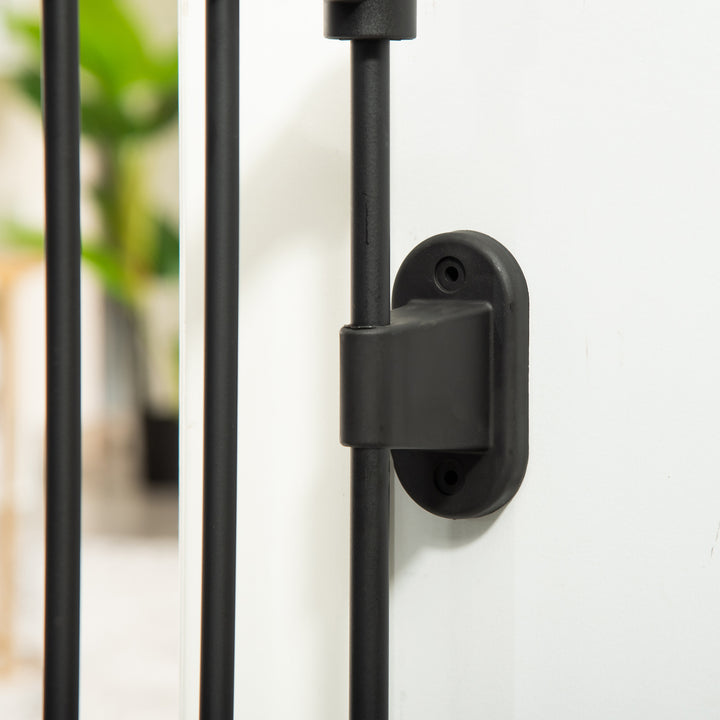 Hundebarrierer sikkerhedslåge kæledyrssikkerhedslåge justerbar foldbar pejsrist med automatisk lukning 3 paneler til komfur vægmonteret/fritstående sort 202,5 x 76 cm