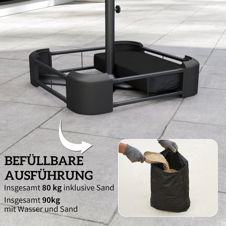 Parasolfod, 80 kg sandfyldning, robust stativ til fritstående parasoller og 48 mm stænger, sort