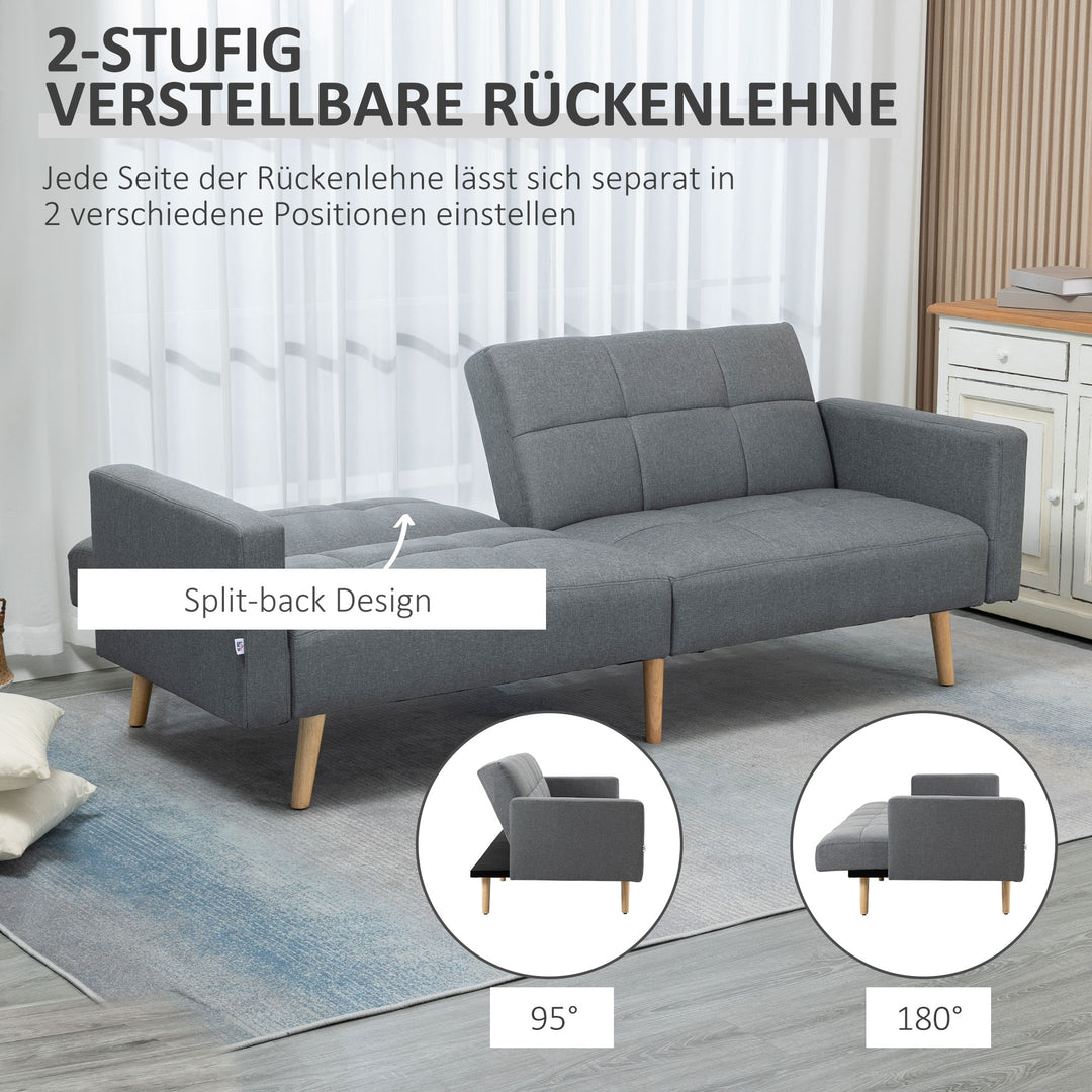 2 I 1 sovesofa 205 x 88 cm sofa med sengefunktion, sofa med siddehynde, hørlook grå