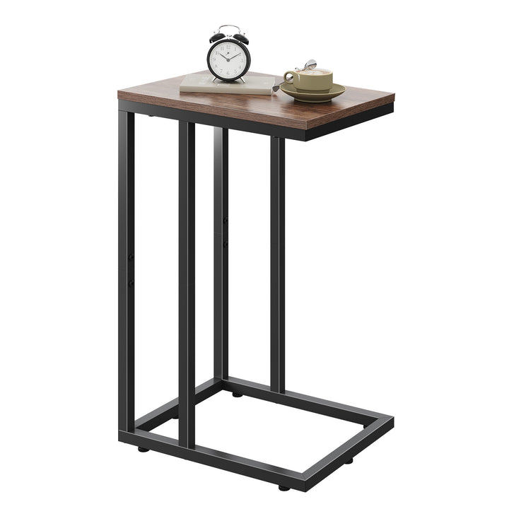 WLIVE C-formet sidebord, bygget med solid metalramme og åben opbevaringsdesign, slank struktur perfekt til små rum, ideel til stue og soveværelse, brun