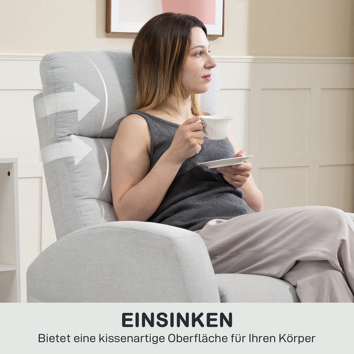 Justerbar lænestol med fodstøtte, moderne polstret stol, lysegrå