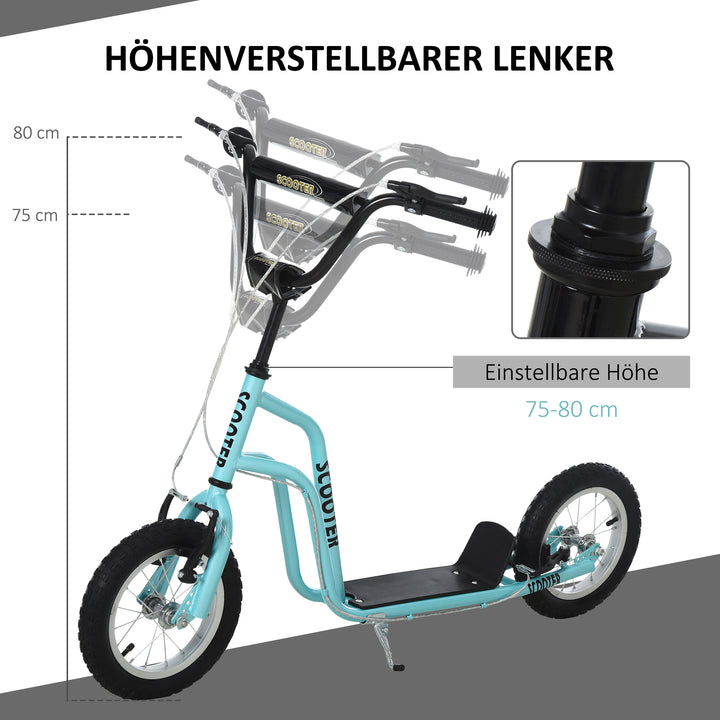 Børne scooter styr justerbart scooter kick scooter city scooter børne scooter kickboard med pneumatiske dæk 12 tommer fra 5 år blå 120 x 58 x 75-80 cm