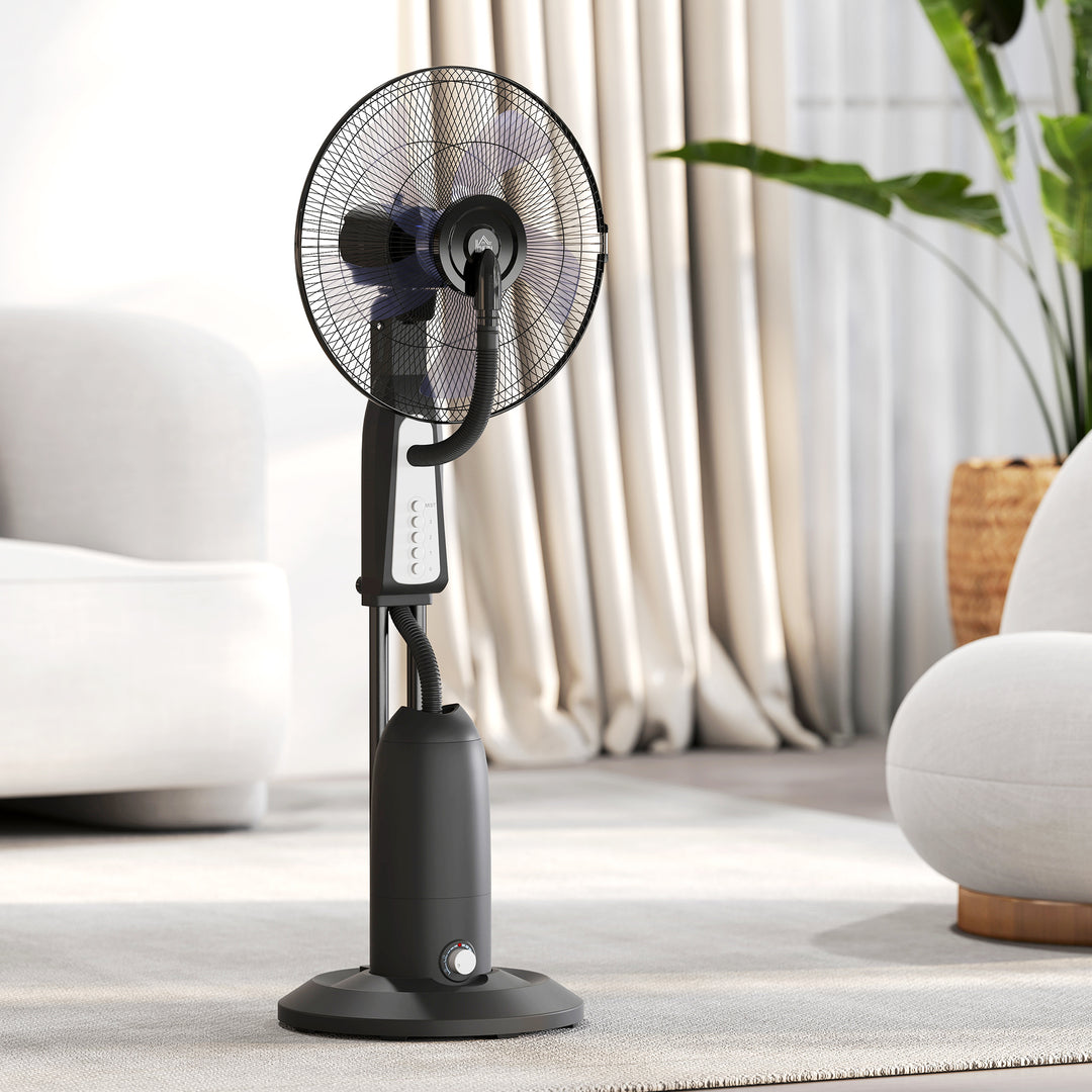 Ventilator med dugfunktion, 3-liters tank, 75 grader roterbar, 3 hastigheder, mobil, 125 cm, sort