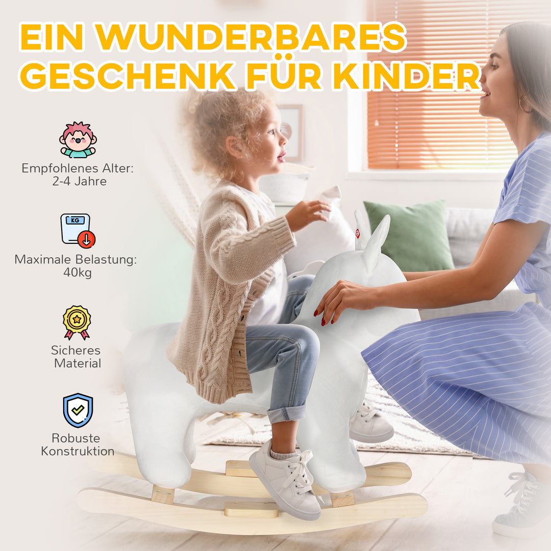 Hundeformet gyngehest med lydfunktion, lavet af træ og metal, med plysbetræk, 2-4 år, hvid