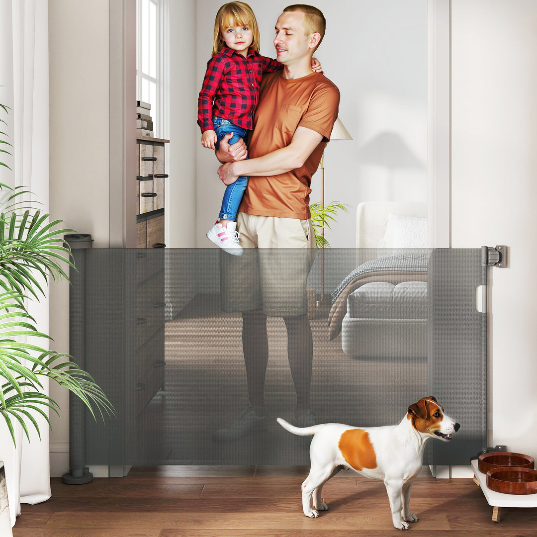 Trappegitter udtrækkelig 0-136cm 87 cm høj dørgitter til kæledyr 142 x 10 x 87 cm grå