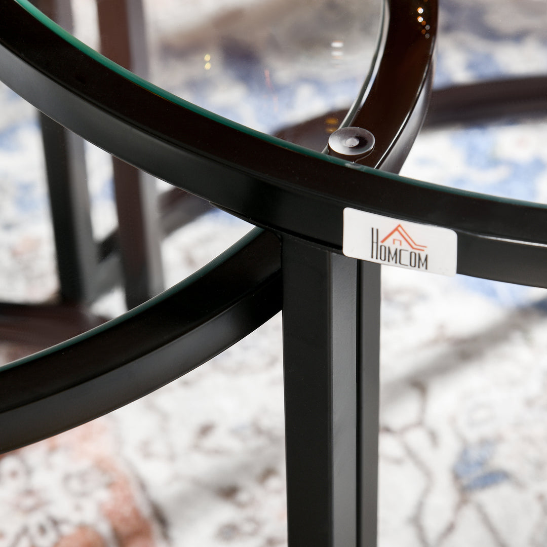 Sæt med 2 sideborde sofaborde industridesign, glasborde, stabelbare, sort + transparent