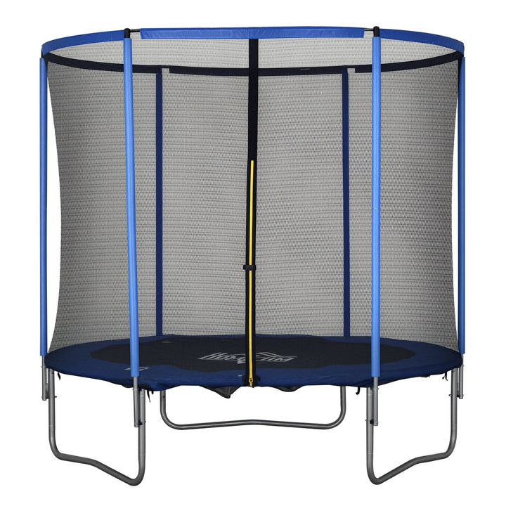 Trampolin med sikkerhedsnet havetrampolin til indendørs og udendørs brug fitnesstrampolin til børn og voksne stålblå+sort op til 113,6 kg ø244 x 240h cm