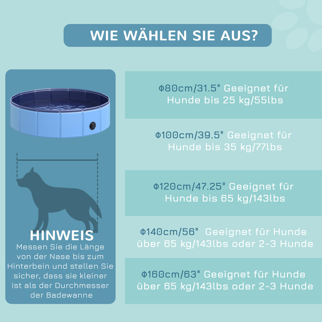 Sammenklappeligt hundebadekar, hundepool, swimmingpool, børnepool, badekar til hunde og katte, vandbassin af plastik og træ, Ø80 x H20 cm, blå