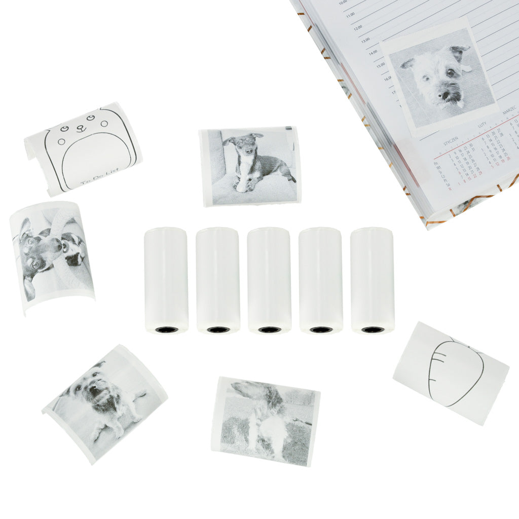 Ruller med termisk selvklæbende papirindsats til miniprinter 5,7 cm x 4,5 m 5 stk.