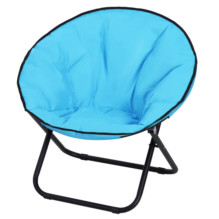 Foldbar campingstol med ryglæn, foldbar stol op til 120 kg, polstret månestol ekstra bred, foldbar udendørsstol til have, balkon, camping, blå