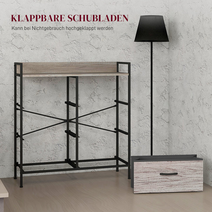 Stofkommode, 6 foldbare skuffer, hylde, stålramme, 79 x 29 x 85, grå