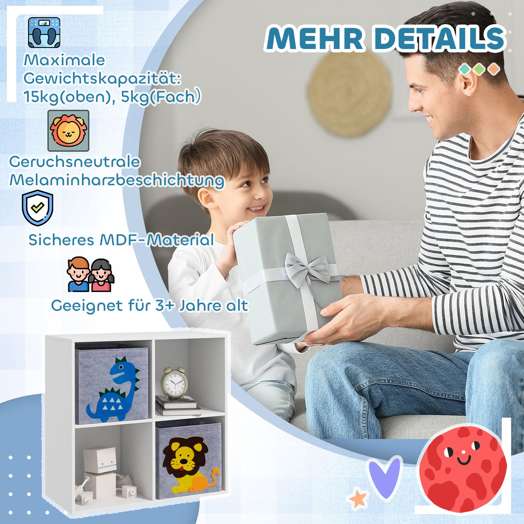 Børneopbevaringshylde, kube, skuffer, mdf, anti-tip, hvid