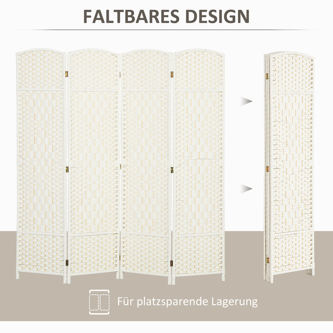 Rumdeler, 4-panels foldbar skillevæg, vævet mønster, fyrretræ, hvid