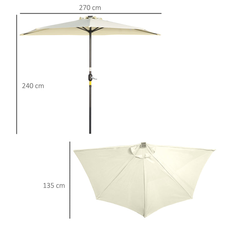 Parasol, terrasseparasol, halvrund, med solpanel, 20 led'er, håndsving, beige, 2,70 x 1,35 x 2,40 m