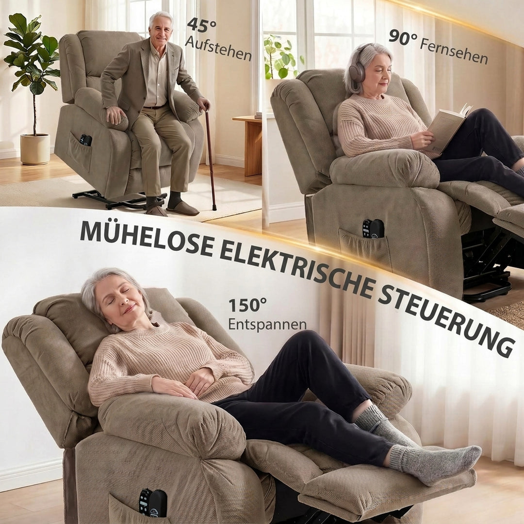 Elektrisk lænestol med løftefunktion, lysebrun