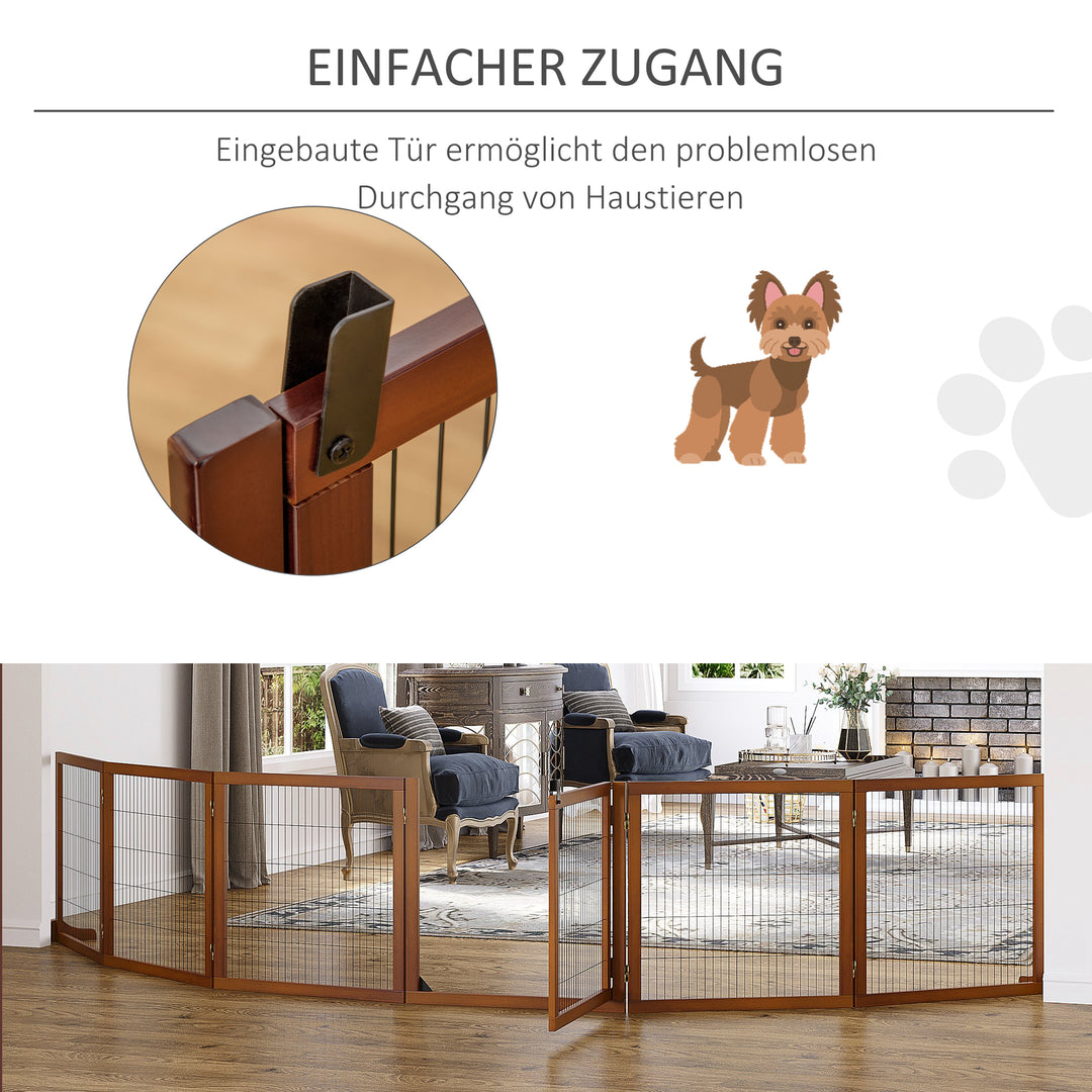 Sammenklappelig hundegitter, fyrretræ, 432 x 36 x 70 cm, kaffe