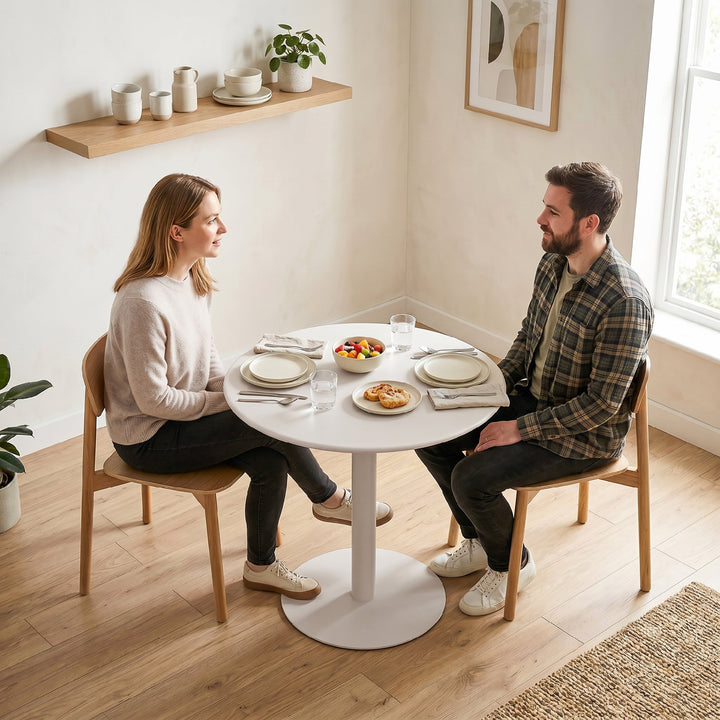 Rundt køkkenbord til 2 personer med stålramme, pladsbesparende, 60 x 60 x 72 cm, beige
