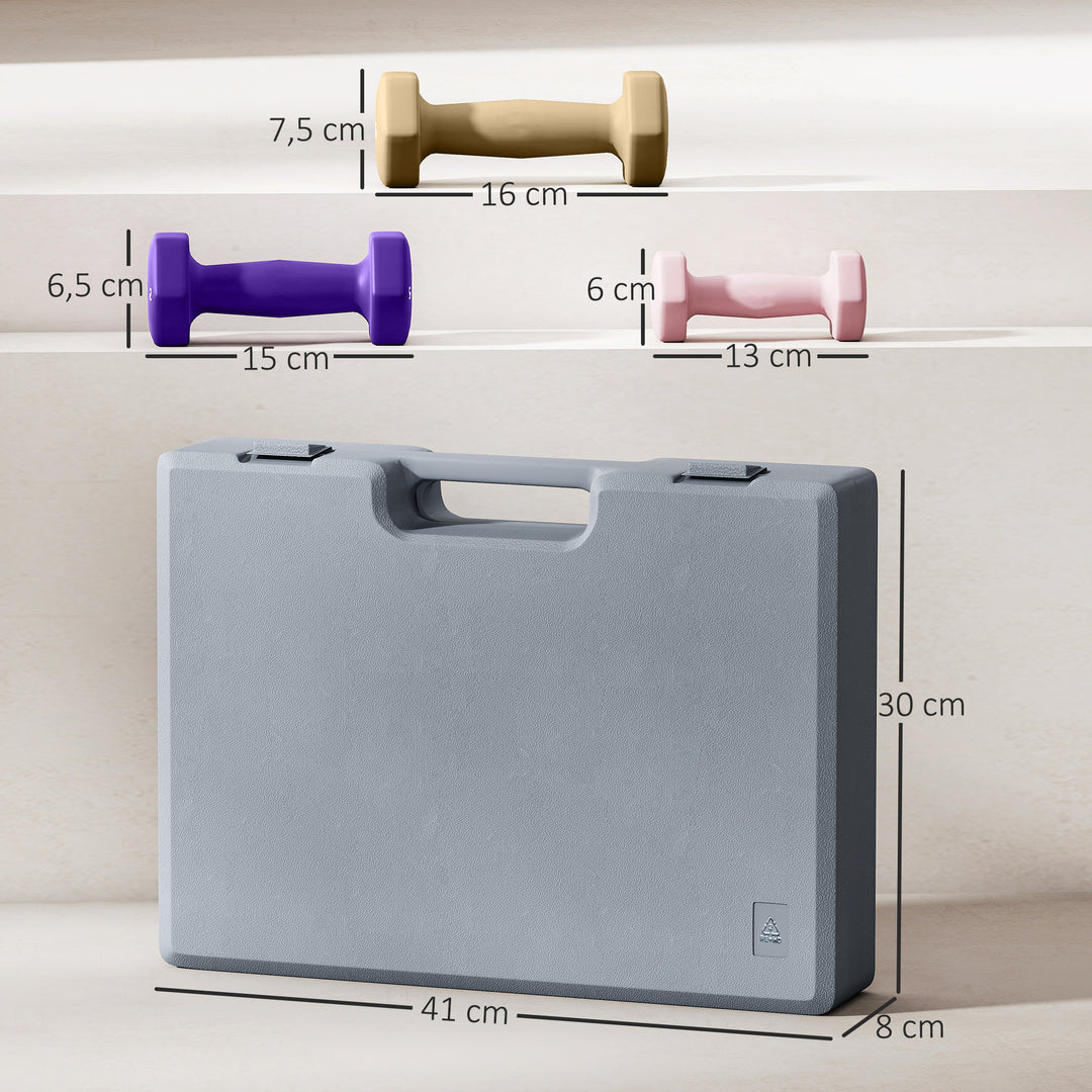 Håndvægtsæt, sæt med 6 håndvægte med vægte, stålhåndvægtsæt, 1 kg, 1,5 kg, 2 kg