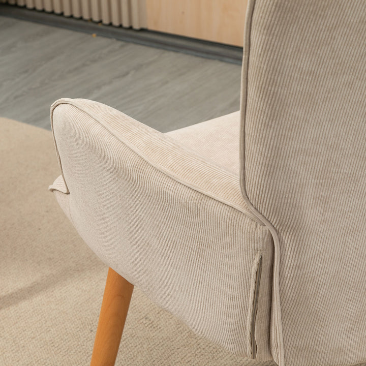 Accentstol med skammel, fløjlsbøjle lænestol, lænestol med træben, til stue, beige