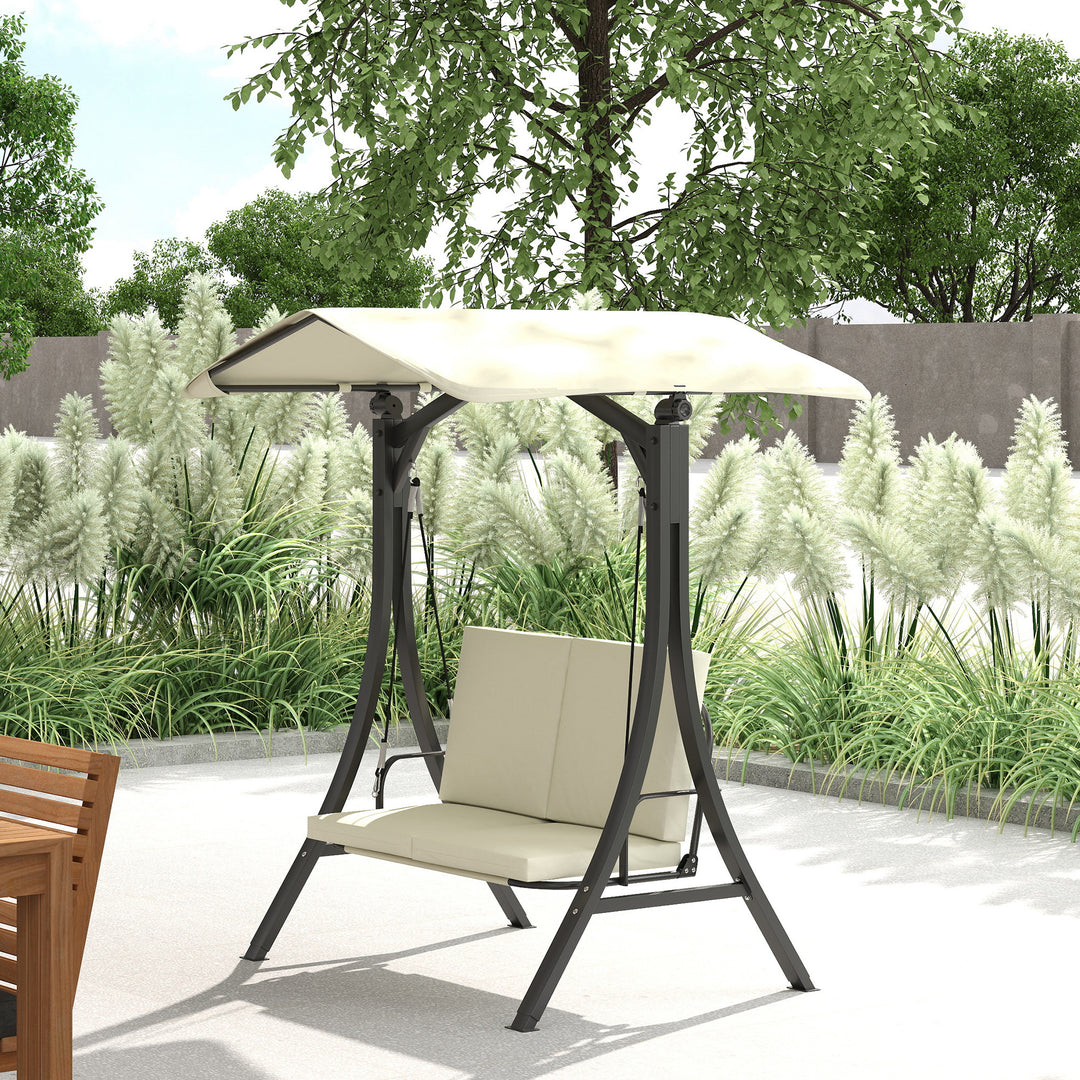 Verandagynge med justerbar soltagssædehynde, 2-personers op til 220 kg, 150 x 120 x 182 cm, cremehvid