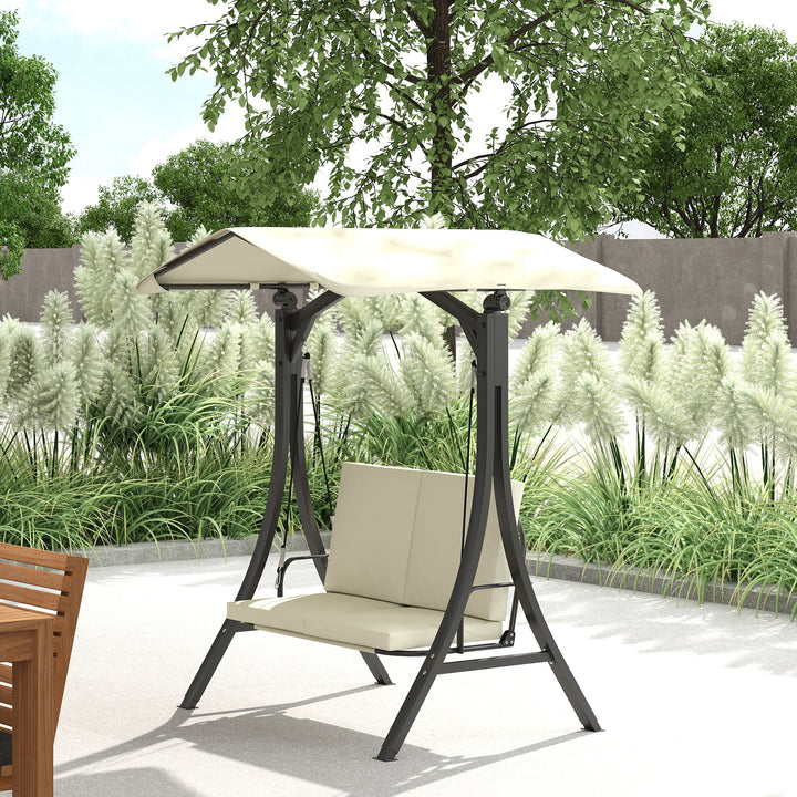 Verandagynge med justerbar soltagssædehynde, 2-personers op til 220 kg, 150 x 120 x 182 cm, cremehvid