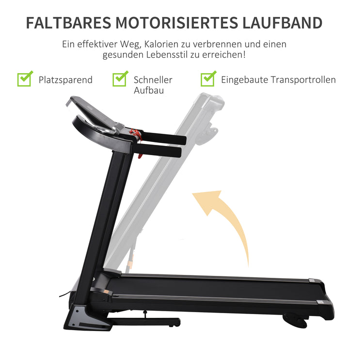 Løbebånd foldbart elektrisk 500 w 1-12 km/t led display kopholder og mobiltelefonholder meget velegnet til hjemmefitness indendørs fitness sort 134 x 60 x 118 cm