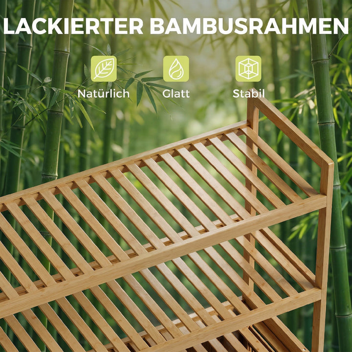 Dobbelt linnedskab med vippefunktion, fritstående bambusskab, 2 udtagelige kurve, 3 opbevaringsrum, eg