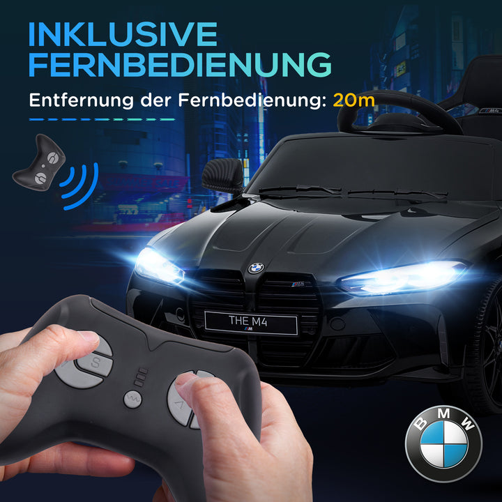 BMW M4 elektrisk børnebil, med lyd og lys, 3-5 km/t, inklusive fjernbetjening, til alderen 3-5, sort