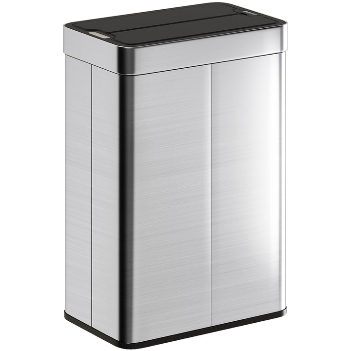 Sensorstyret skraldespand, 55 l kapacitet, sommerfuglelåg, åbner automatisk, rustfrit stål, sølv