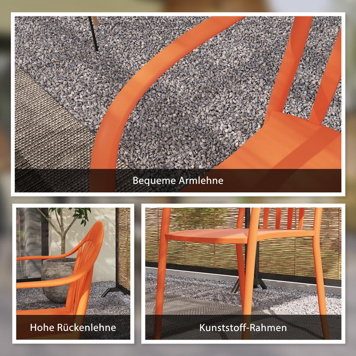 Havestolsæt med 4 vejrbestandige havestole af plastik, stabelstol med armlæn, ryglæn, belastningskapacitet op til 120 kg