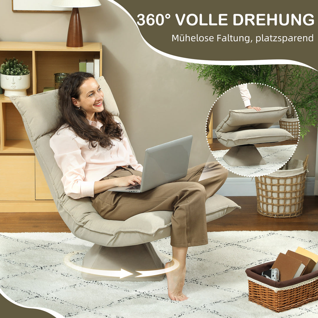 Gulvstol med 5-vejs justerbar ryglæn, drejelig, moderne polstret stol, beige