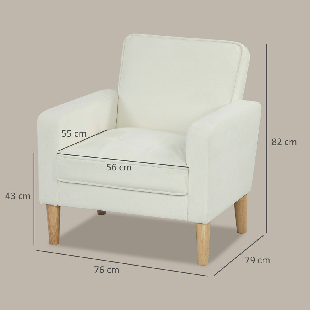 Polstret lænestol med armlæn, ryglæn med hvilefunktion, ben i gummitræ, cremehvid