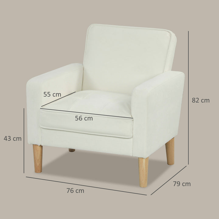 Polstret lænestol med armlæn, ryglæn med hvilefunktion, ben i gummitræ, cremehvid