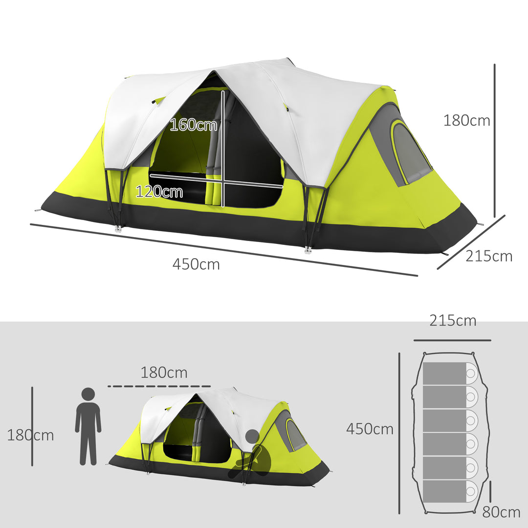Campingtelt, 2 rum, skillevæg, til 6-8 personer, regnslag, mørkegrøn