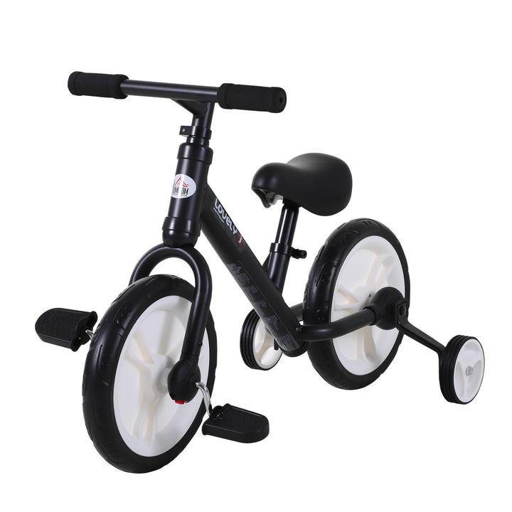 Børnebalancecykel, lærecykel, børnecykel, 2-i-1, børnecykel med støttehjul og pedaler, 2-5 år, sædehøjdejusterbar, pp, sort, 85 x b36 x h54 cm