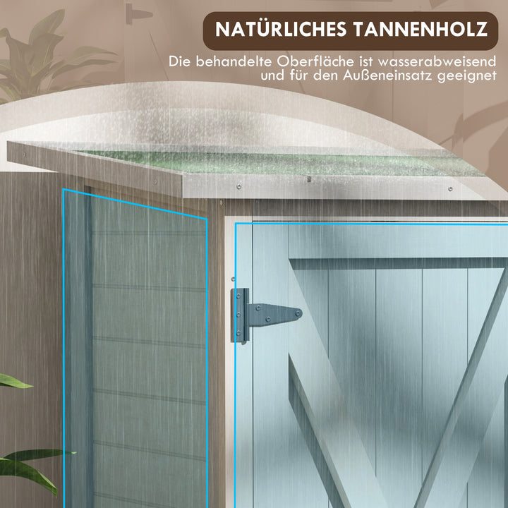 Træværktøjsskab med 2 døre, værktøjsskur med asfalttag, 110 x 55 x 117 cm, lysegrå