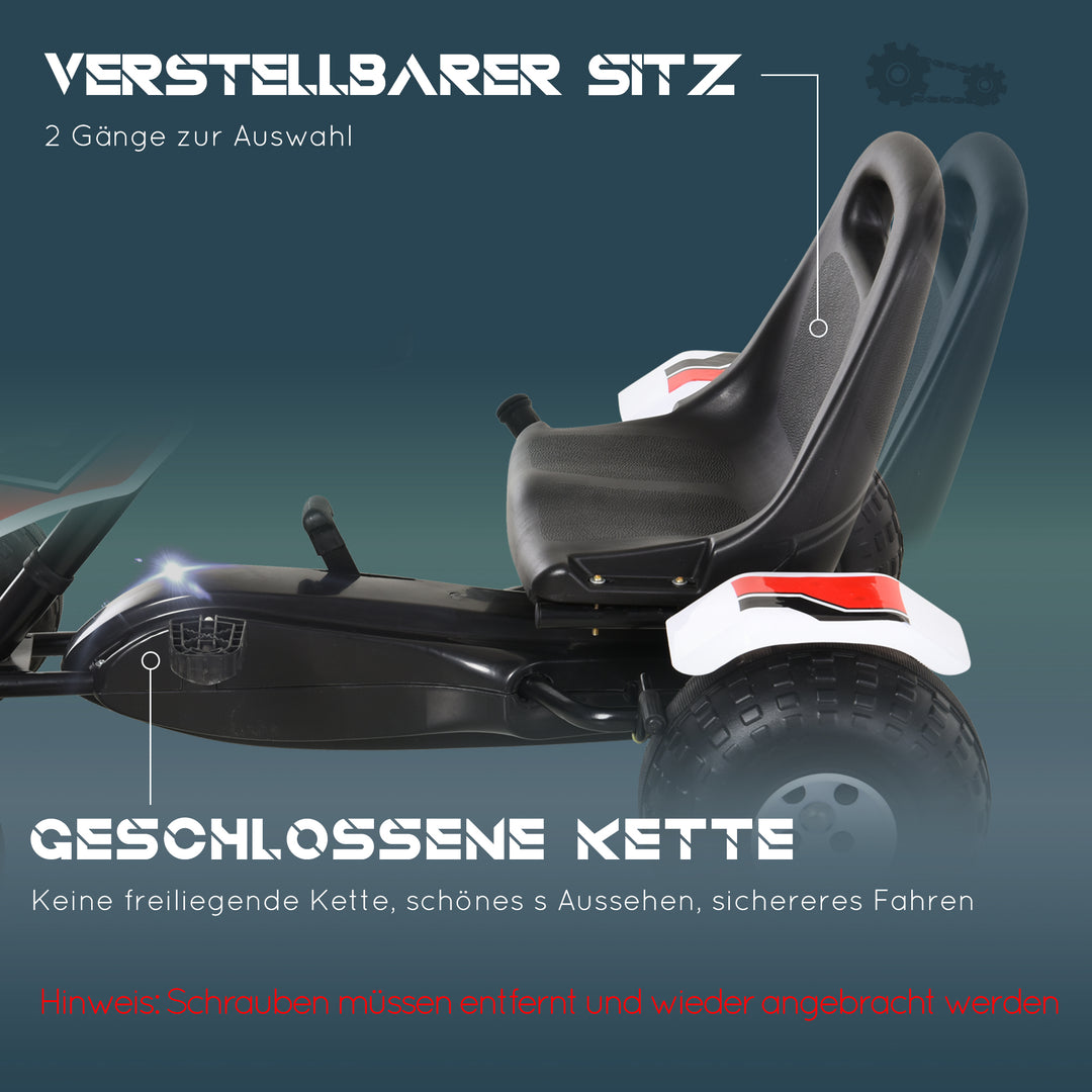 Gokart børnebil pedalbil med pedalbremser børnelegetøj til 3-6 år stål hvid 104 x 66 x 57 cm
