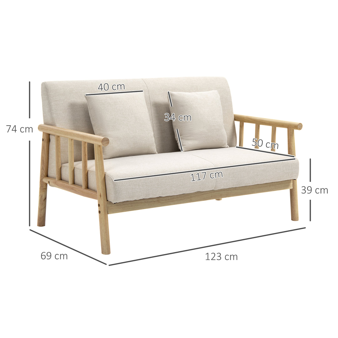 2-Personers sofa, betræk i hørlook, kompakt, op til 200 kg, træstel, 123l x 69b x 74h cm, beige