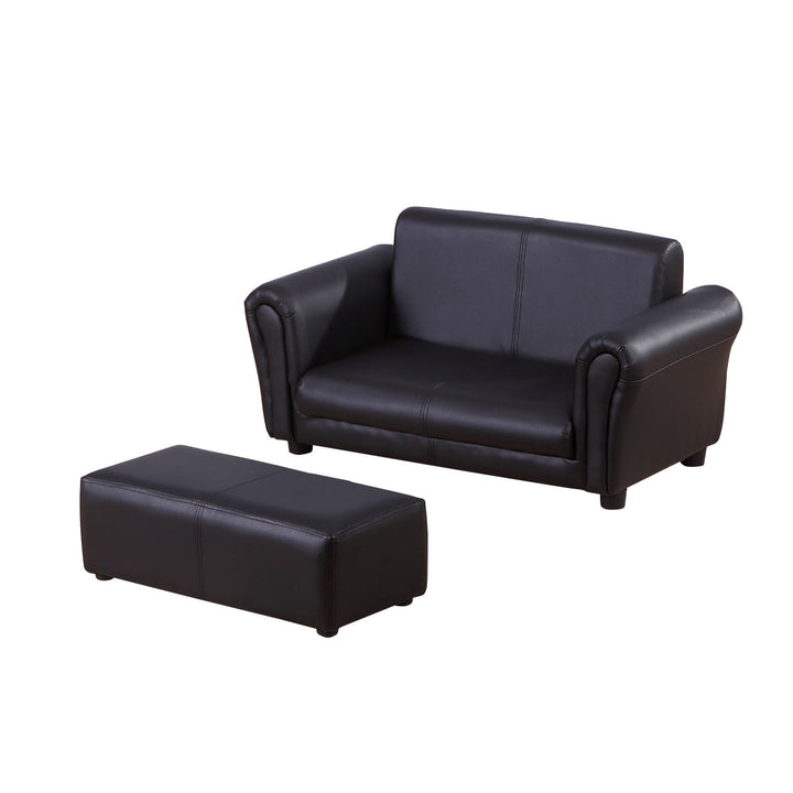 Børnelænestol med fodskammel, børnesofa med fodskammel, børnesofa, sofalænestol, sort, 83 x 42 x 41 cm