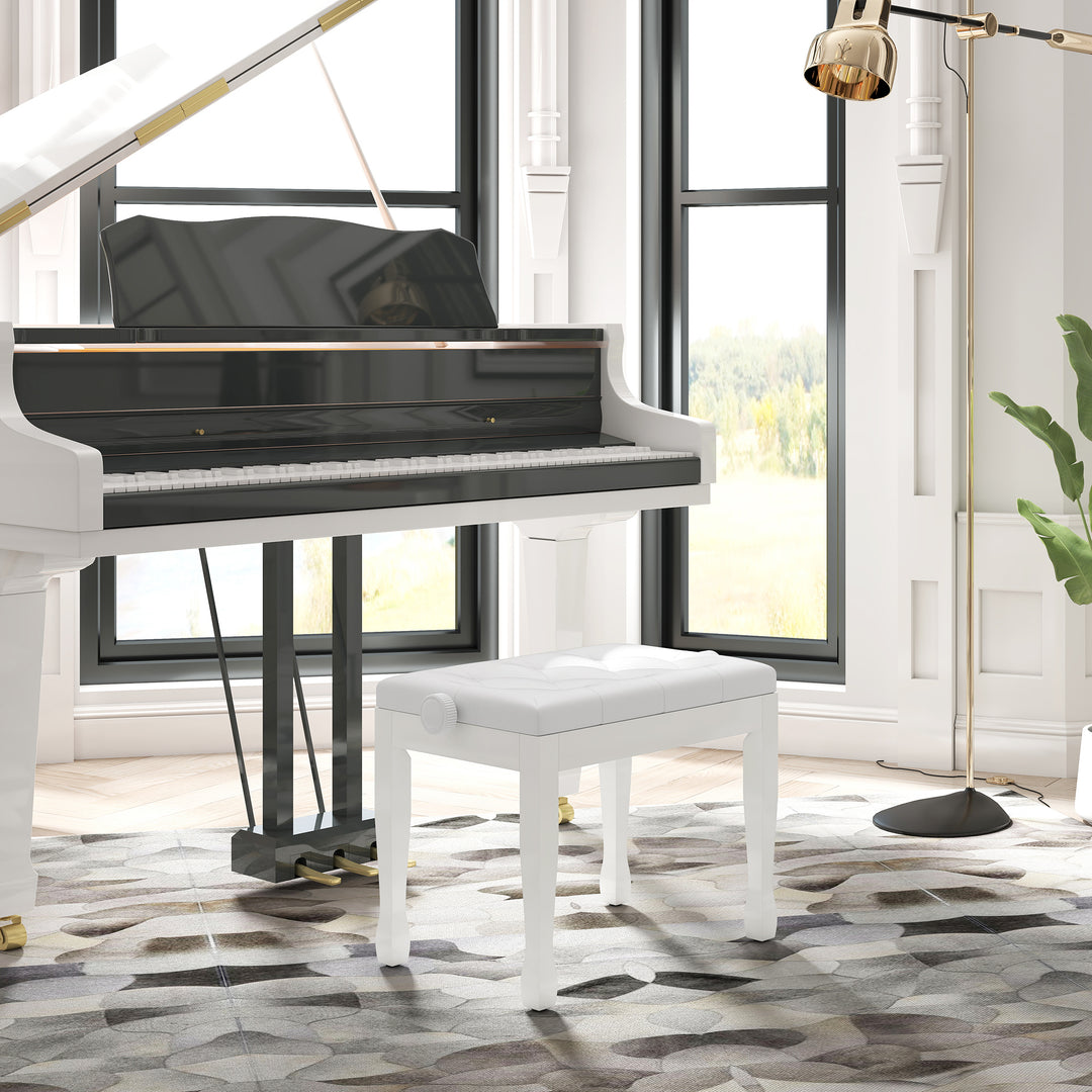 Højdejusterbar klaverstol/bænk med kunstlæderhynde til klaver og keyboard, 64 x 35 x 45-55 cm, hvid