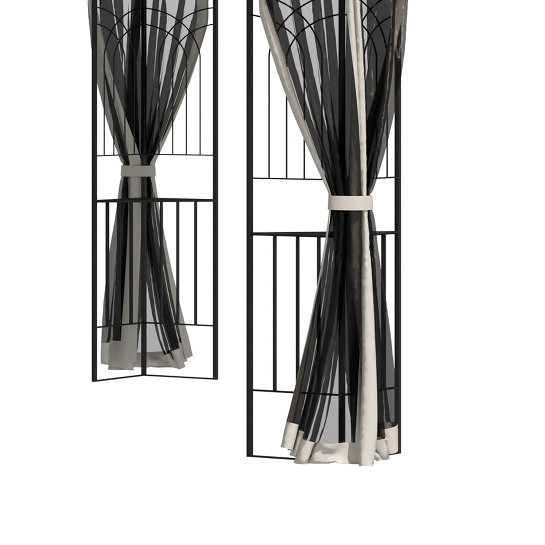 Havepavillon med dobbelttag, pavillon, havetelt, partytelt med 4 sidevægge, metal+polyester, beige, 2,99 x 2,99 x 2,74 m
