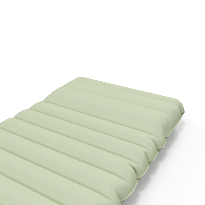 Luftmadras, campingmåtte, vandafvisende, rivefast, med fodpumpe, nylon, 200l x 60b x 10h cm, grøn